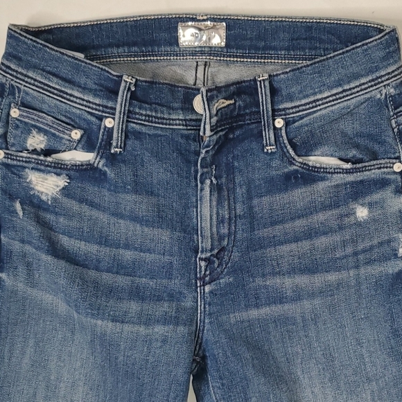 Mother The Weekender Fray Mid-Rise Flared Jeans Sz 25 US Original Blue Denim - Picture 5 of 16
